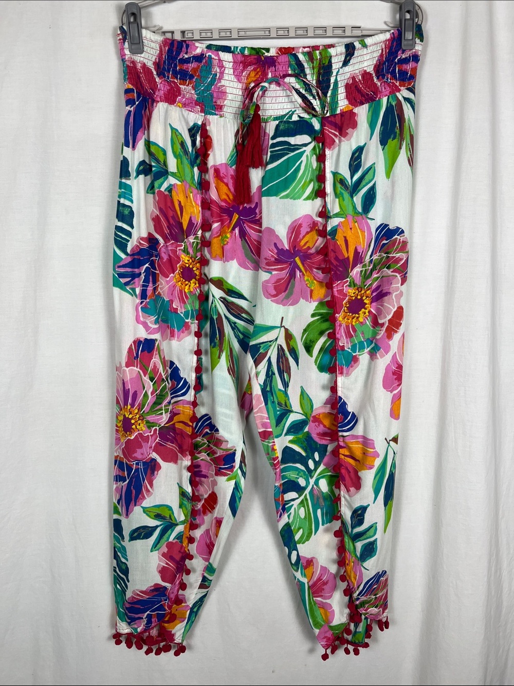 Girl Soul White Floral Tropical Open Leg Pull On Pants